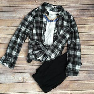 Black and White Plaid Long Sleeve Flannel Shirt